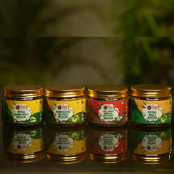 Mango, Kathal, Chilli Garlic & Mango Kathal Mix Combo Pickle 4 In 1. Homemade By love.